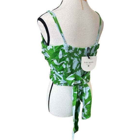 KATE SPADE NY FOR TARGET GREEN FLORAL RUCHED TIE LINEN BLEND TOP MEDIUM NWT. - Picture 5 of 7